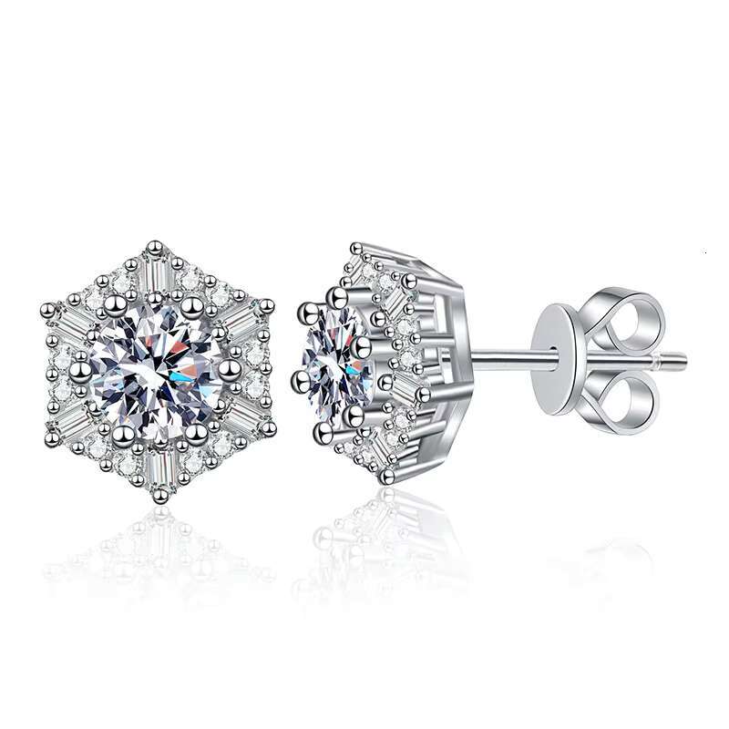 PYQ 0.5ct Hexagonal Moissanite Earrings China With GRA Certificate 925 Silver Hexagonal Earrings Moissanite Earrings for Women