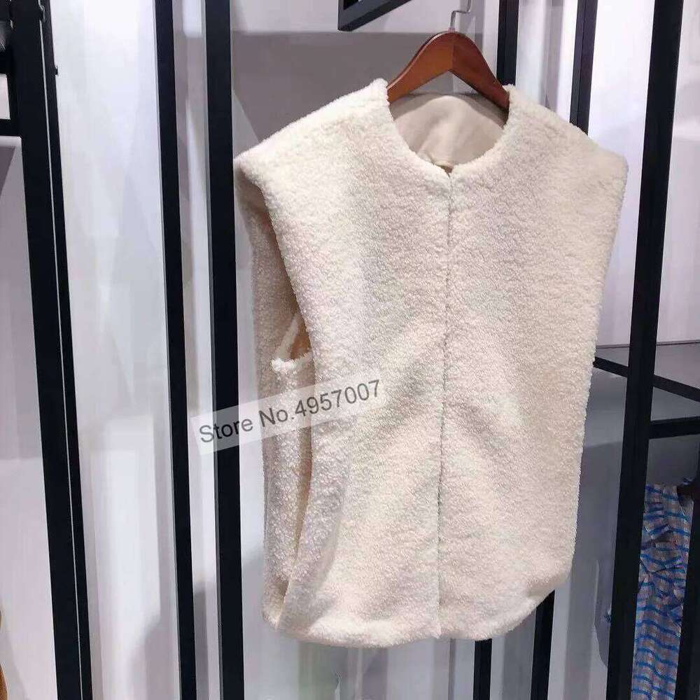 Ladies Wool Blend Sleeveless Jacket - Women Simple Style Round Neckline Vest Coat