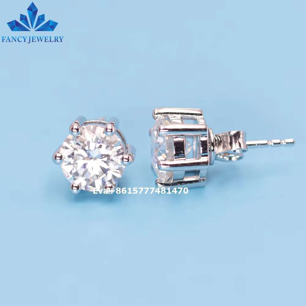 Fancy Factory Wholesale Moissanite Round Earrings 925 Sterling Silver GRA Certidied 0.3ct - 2ct Moissanite Studs