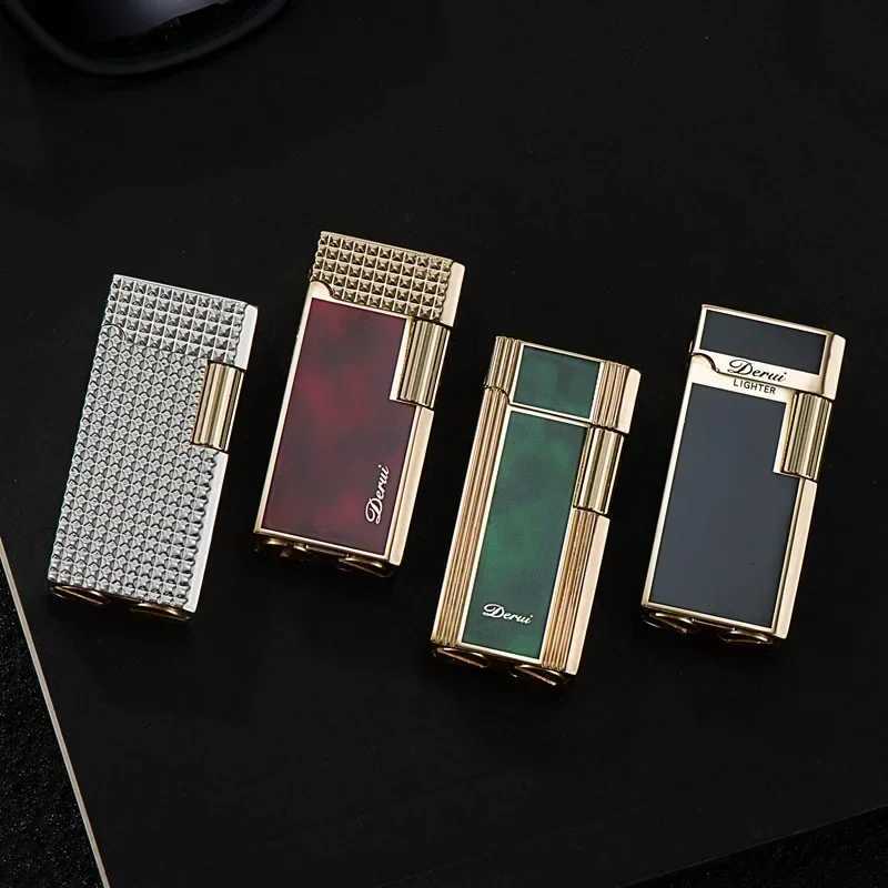 2024 New Derui Metal Langsheng Kerosene Lighter High-end Lighter Narrow Version Mini Side-sliding Open Flame Lighter T250529