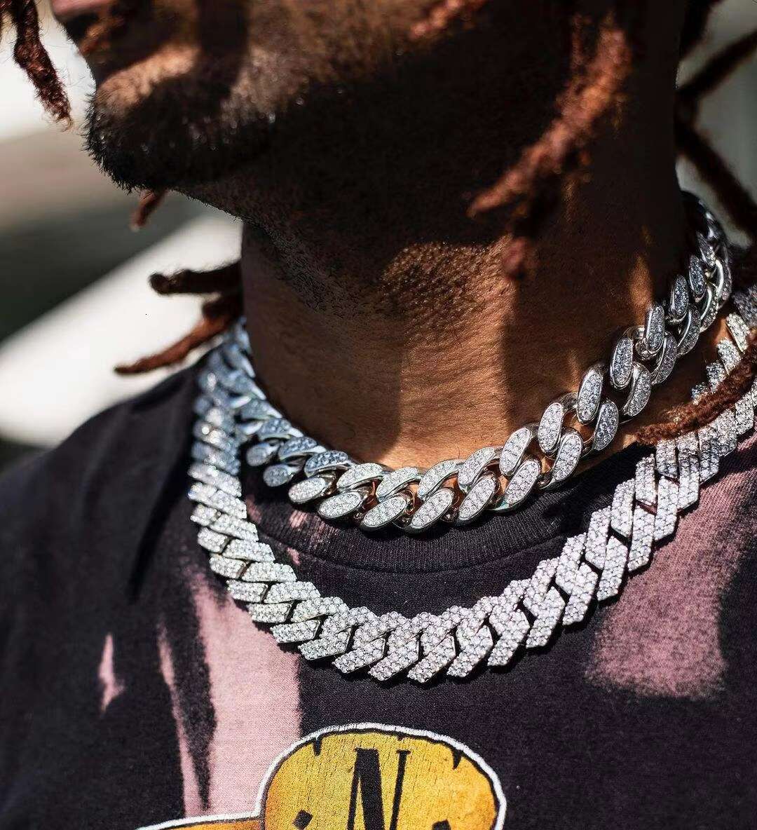 Hip Hop Jewelry 925 Silver Moissanite Diamond Man Necklace Moissanite Cuban Link Chain