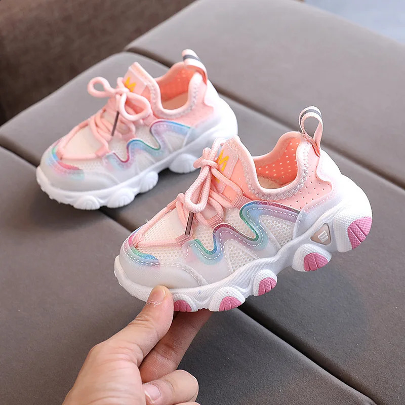 Breathable Toddler Boy Sneakers Stretch Fabric Fashionable Baby Running Shoes Pink School Girl Sports Shoes Sneakers 250527
