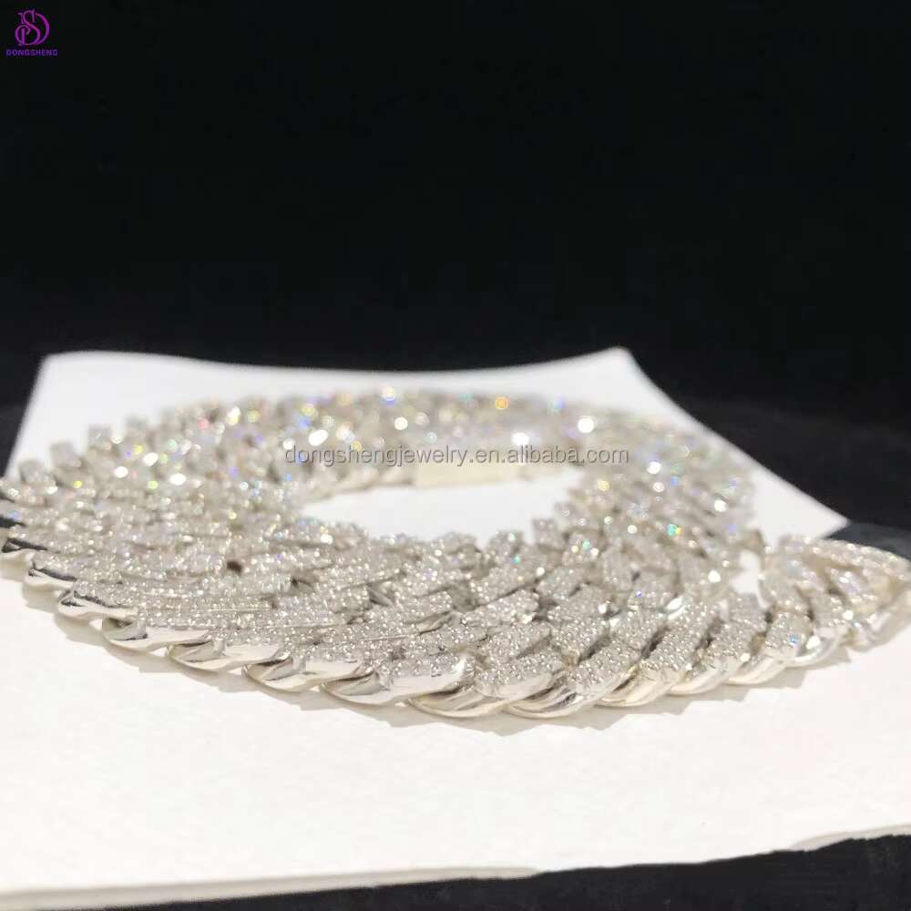 925 Sterling Silver 10mm 12mm 13mm Fashion Jewelry Necklaces Hip Hop 2 Row Iced Out VVS Diamond Moissanite Cuban Link Chain