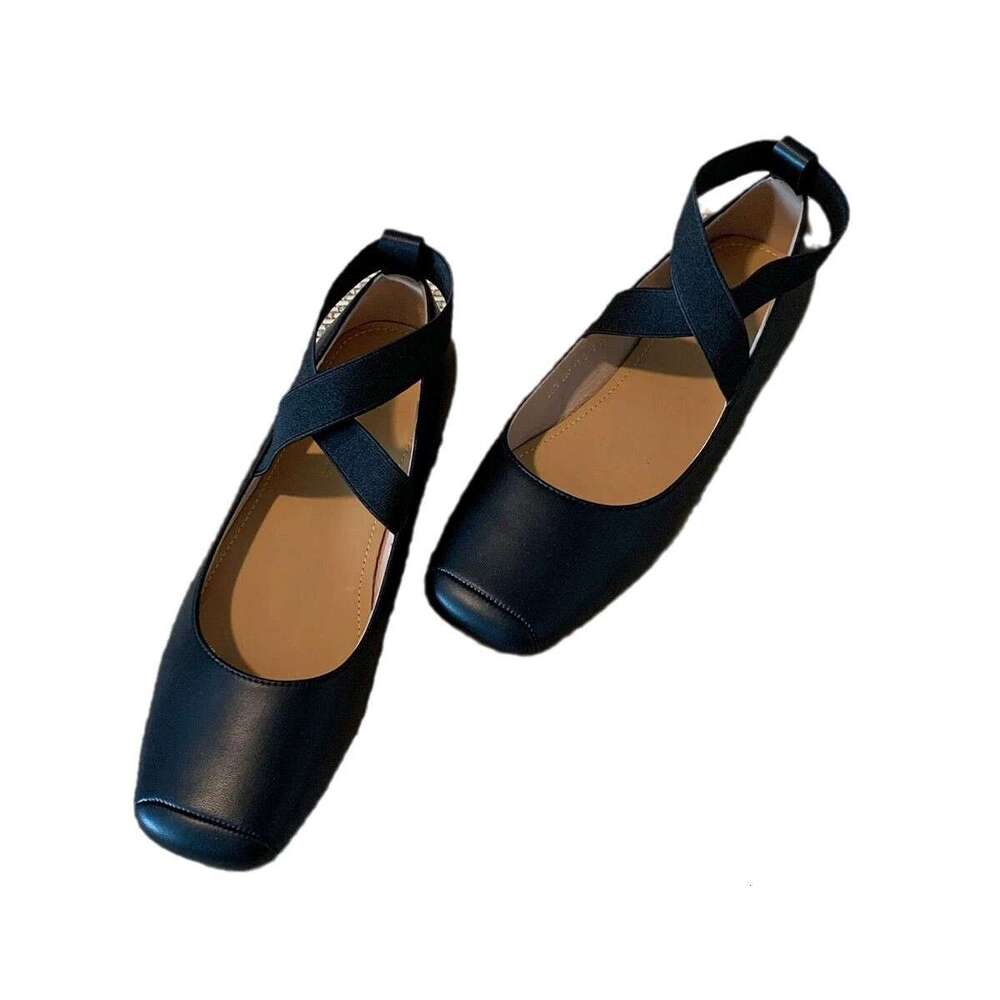 Genuine Leather Korean Style Square Toe Cross Strap Flat Ballet Women Spring Autumn New Versatile Mary Jane Shoes