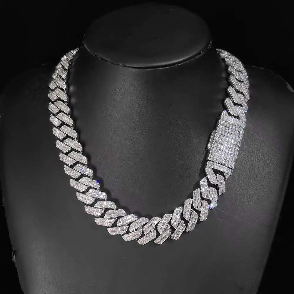 20mm Custom 925 Sterling Silver Hip Hop Jewelry Chunky Cuban Link Chains Men Women Iced Out Baguette Diamond Fine Necklaces