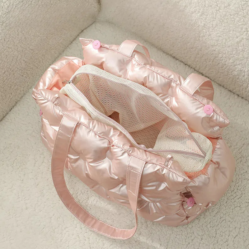 Japanese Style Luxury Puffy Pet Carrier Bag - Waterproof & Warm Dog Cat Handbag with Detachable Inner Mesh Bag