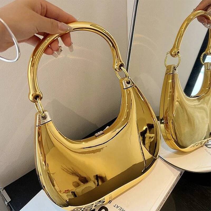 Acrylic Crescent Glossy Mirror Trendy Fashion Hand-Held Evening Chain Shoulder Messenger For Ladies Lipstick Bag