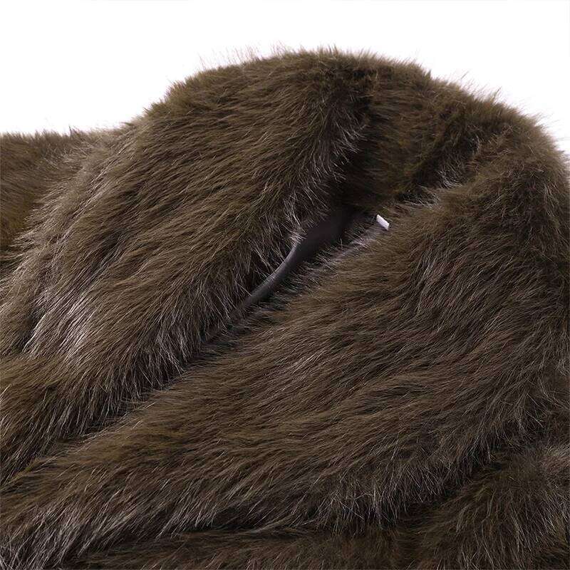 With Belt Fur Coat Fluffy Large Heart Shaped Waist Cinching Deep V Mid Length Overcoat Warm Plush Women Trend Outwear Winter Top