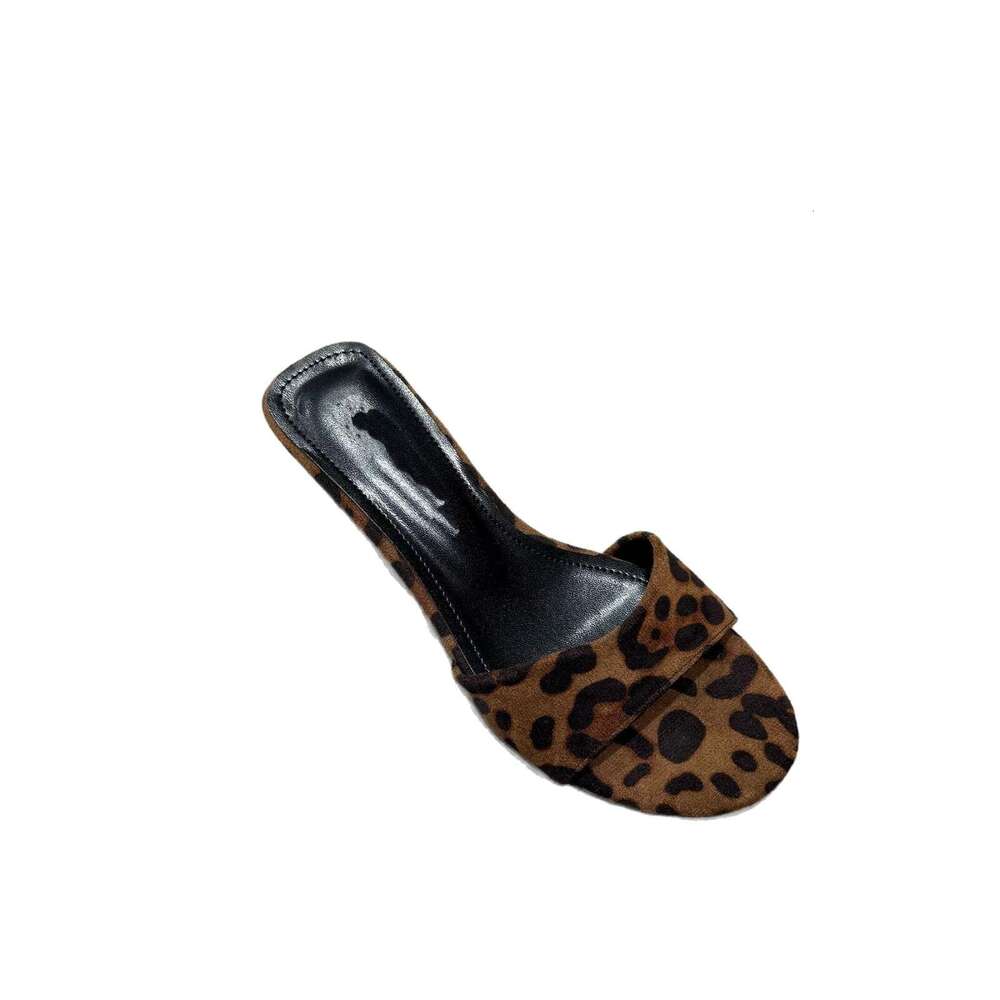 Sheepskin Version ~ Niche Leopard Print Open-Toe One-Strap for Women Outdoor 2025 Summer Wood Grain Wedge High Heel Sandals