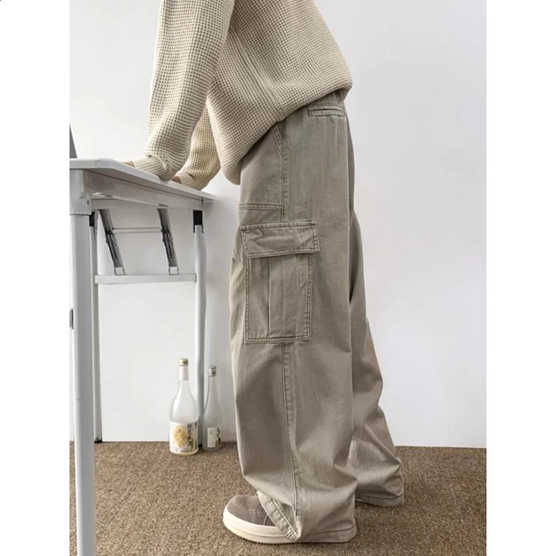 American Retro 2000s High Waist Full Length Jeans Pockets Hip-hop Baggy Cargo Pants Mens Casual Y2K Grunge Street Denim Trouser 250526