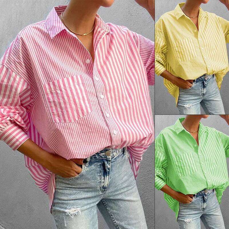 Women's Wear Spring New Women's Clothing Fashion Temperament Lapel Loose Long-Sleeved Striped Shirts For Women