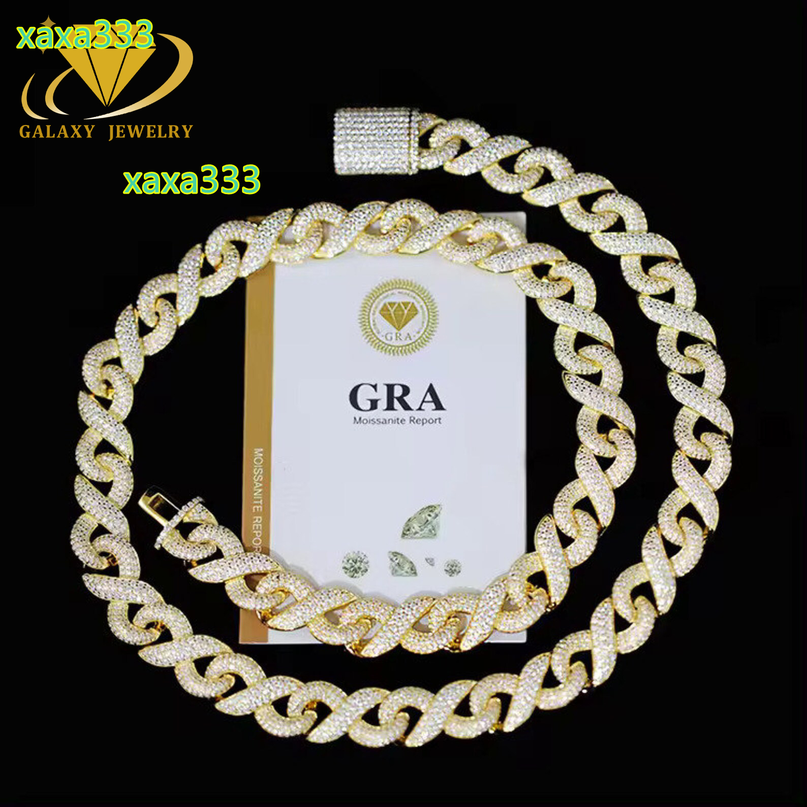 Hot Sale Fashion 13mm Moissanite Diamond Necklace Solid 925 Silver Infinity Iced Out Cuban Link Chain Necklace for Men