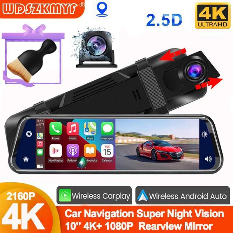 Car dvr 4K Front and Rear Camera 1080P Wireless Carplay Android Auto 10Inch Mirror Dash Cam for Car dvr Video recorder Car Assecories R250529