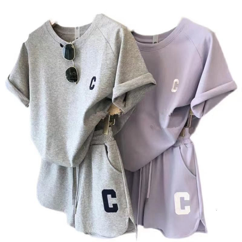 Luxury Designer Clothing Korean Style Women's Summer Loose Short Sleeved T-shirt Casual Shorts Sports Printed Letter Casual Two-piece Set 2025 Ne