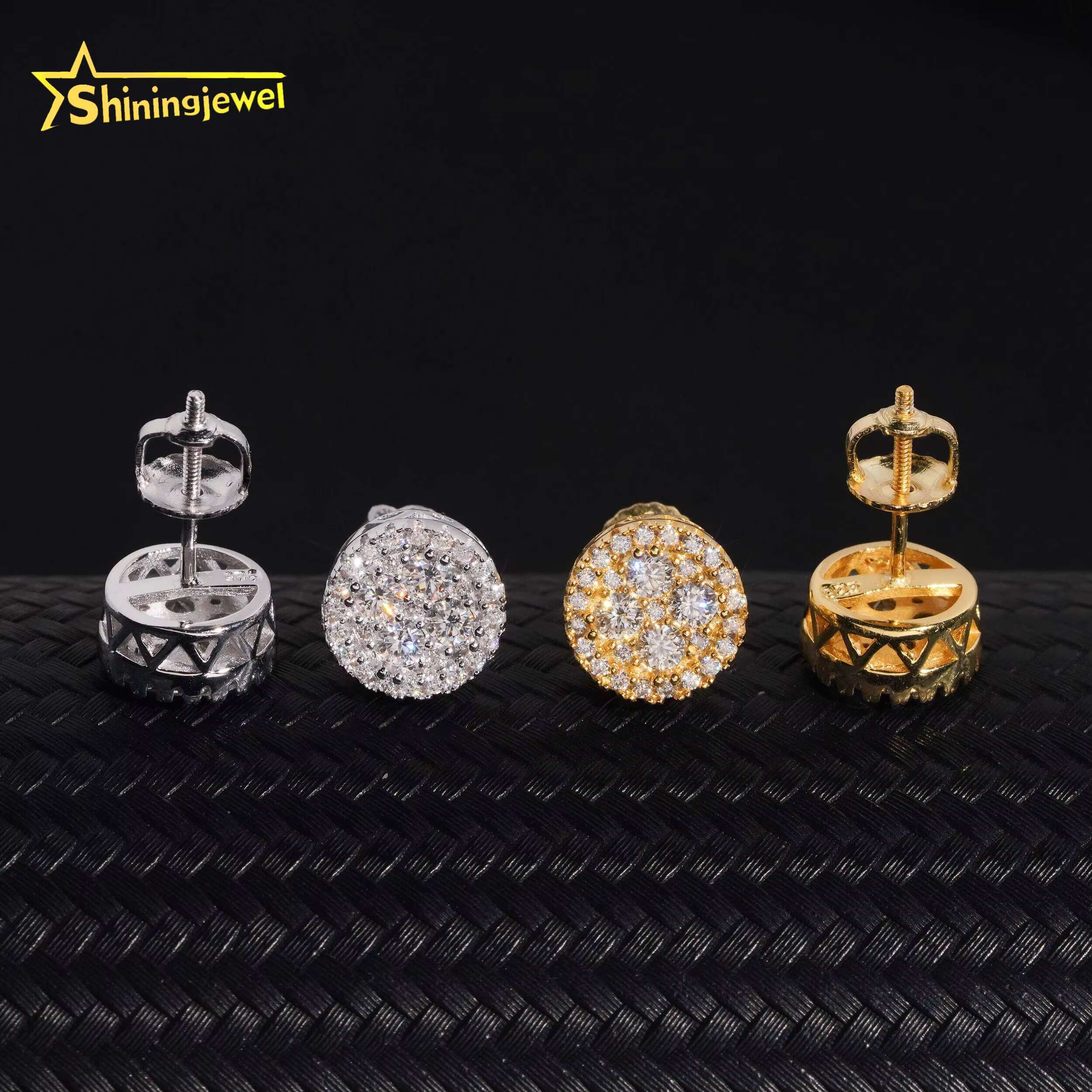 Wholesale Cheapest 9.5mm Earrings Moisssanite Gold Plated Sterling Silver 925 Screw Back Stud Earrings Iced Out Jewelry