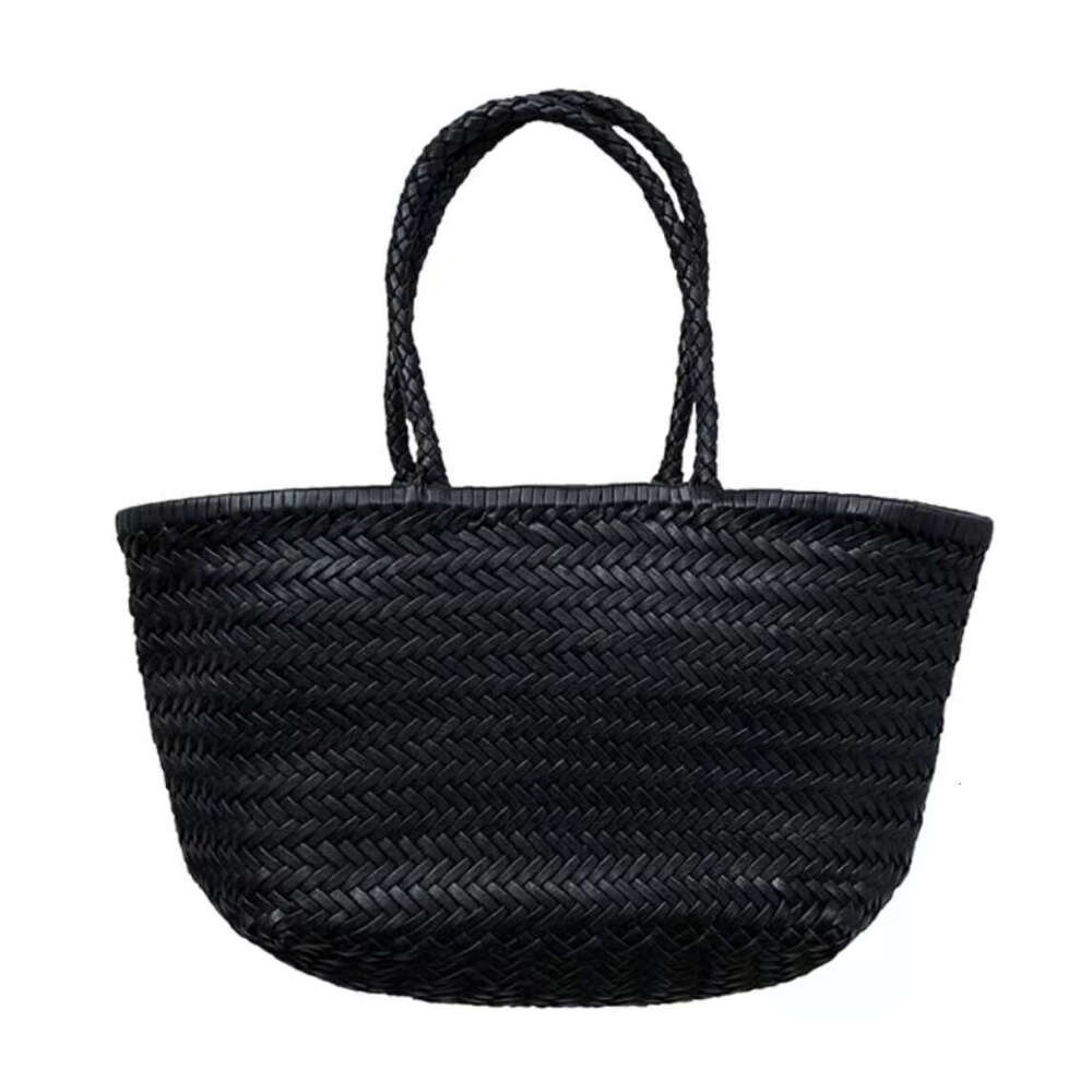 Tote Bag Ins Genuine Leather Recycled Cowhide Handmade Herringbone Woven Tote Basket Vacation Bag Shoulder Bag Braided Handbag Genuine leather women&#