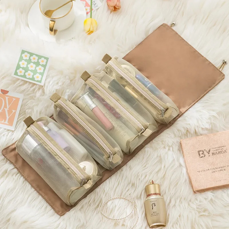 Divisible fourinone cosmetic storage portable multilayer large capacity folding makeup bag 250528