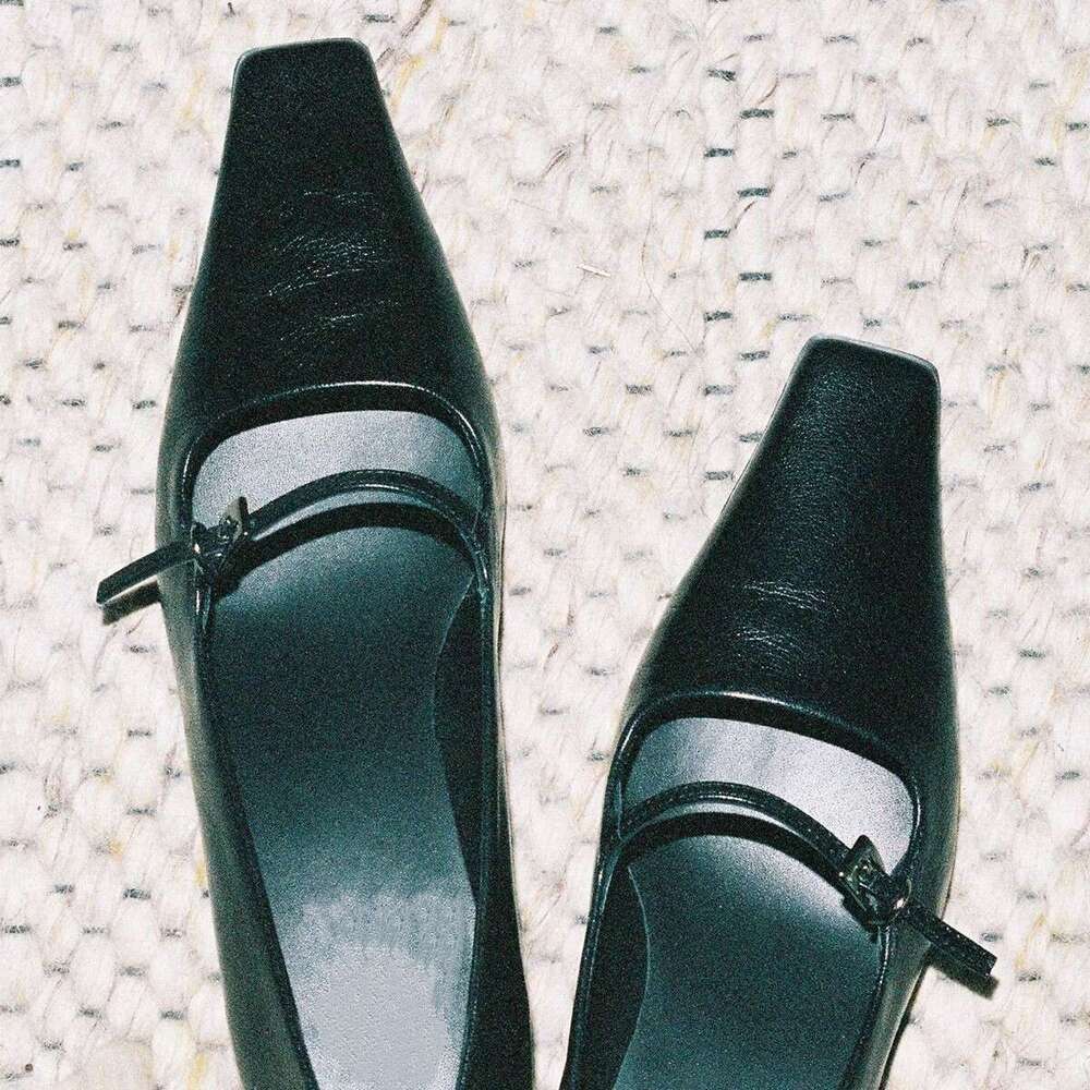Genuine Niche Stiletto Heel Shallow Mouth One-Strap Square Toe Single for Women 2025 New Spring Small Leather Shoes High Heels