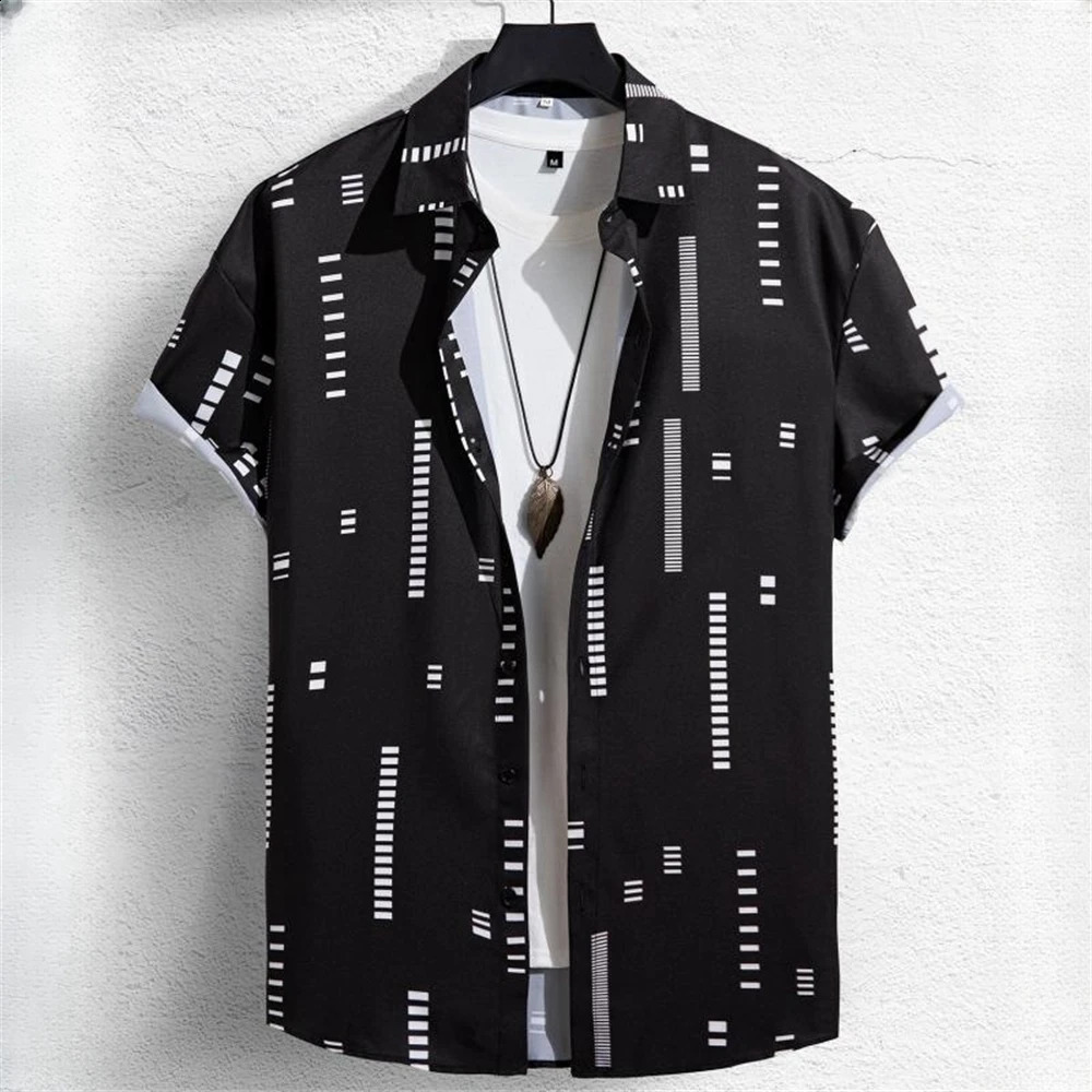 Simple Mens Shirts 3D Patchwork Printing High-Quality Mens Clothing Short Sleeve Beach Party Hawaiian Shirts 250528
