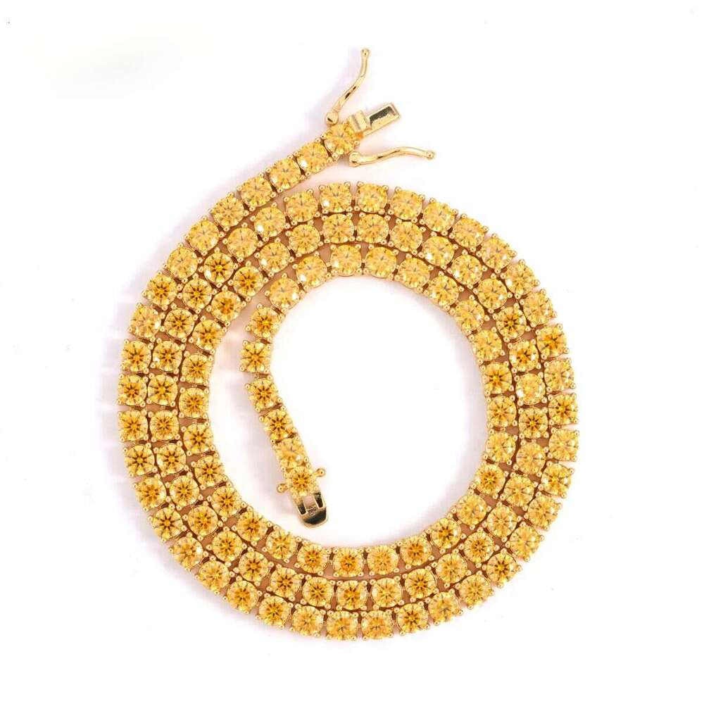 Pass Dia Tester Golden Yellow Moissanite Necklace Bracelet 4mm Colorful Tennis Chain Sterling Sier Fine Jewelry