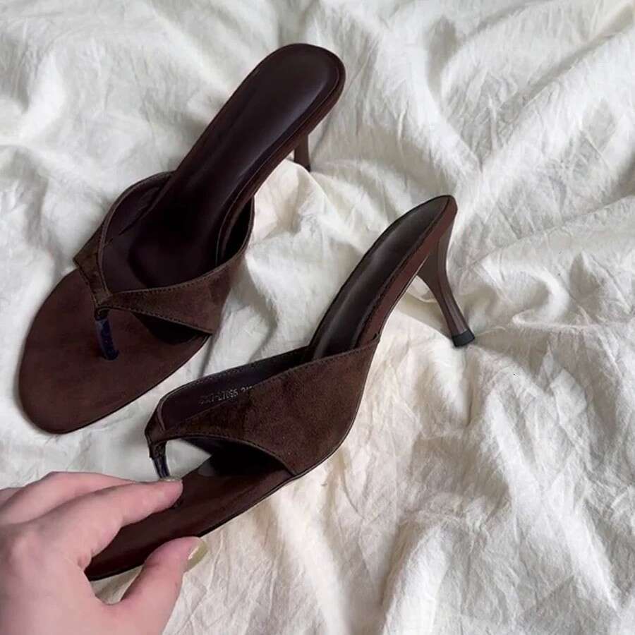 Cowhide Version ~ French Minimalist Style Toe Post for Women Outdoor 2025 Summer New High Heel Stiletto Sandals