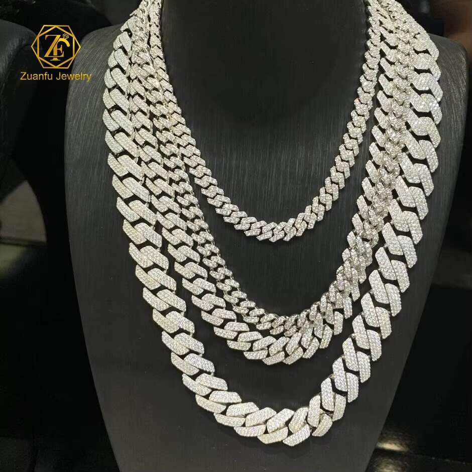 Custom Wholesale Hip Hop Necklace 925 Sterling Silver 8MM 10MM 12MM Iced Out VVS Moissanite Cuban Link Chain Mossanite Jewelry