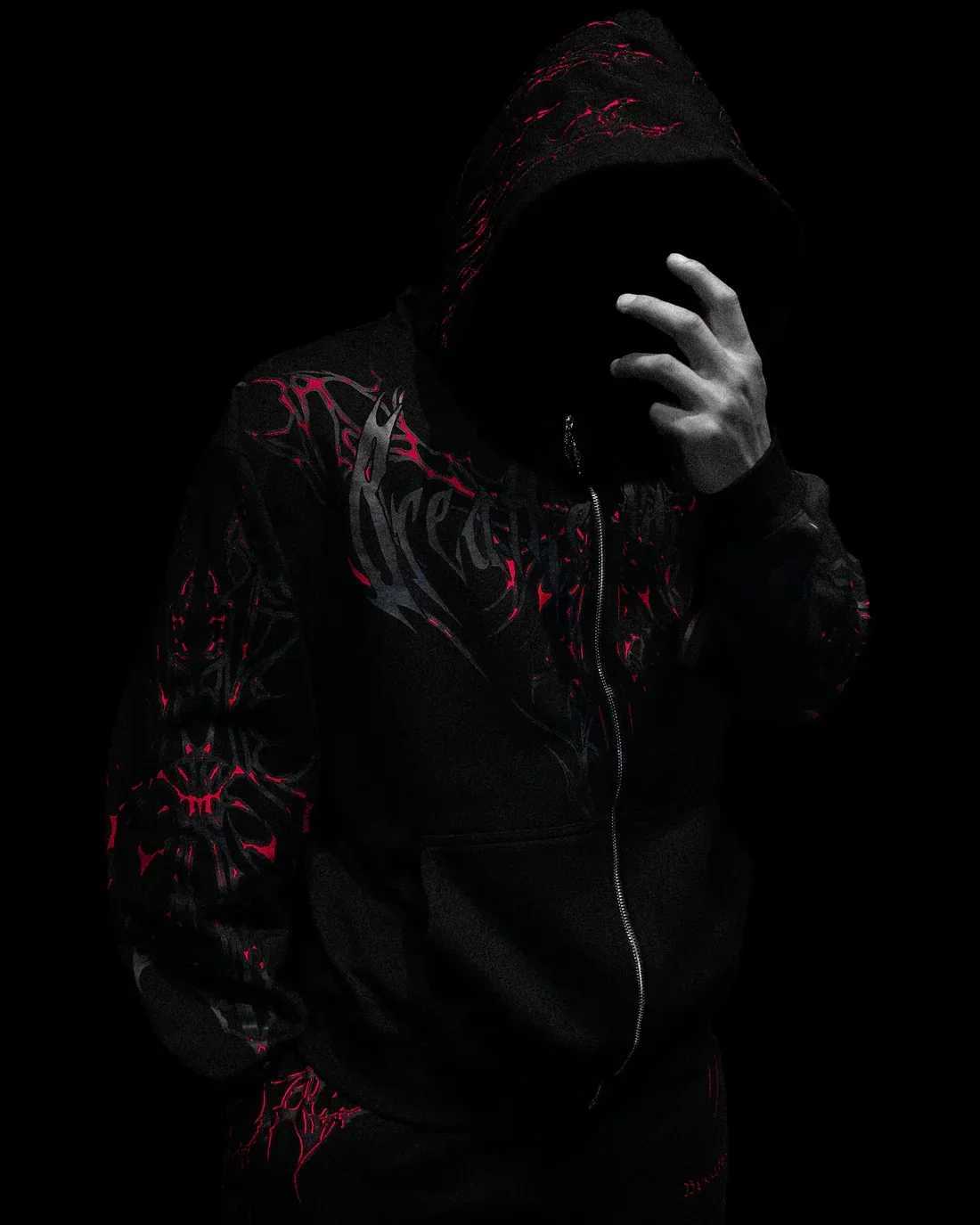 Breathing Divinity Gothic Style Pattern Hoodie Oversized Y2K Long Sleeve Sweatshirts Dark Textured Print Mayhem Gym Man Hoodie Coat Z250529