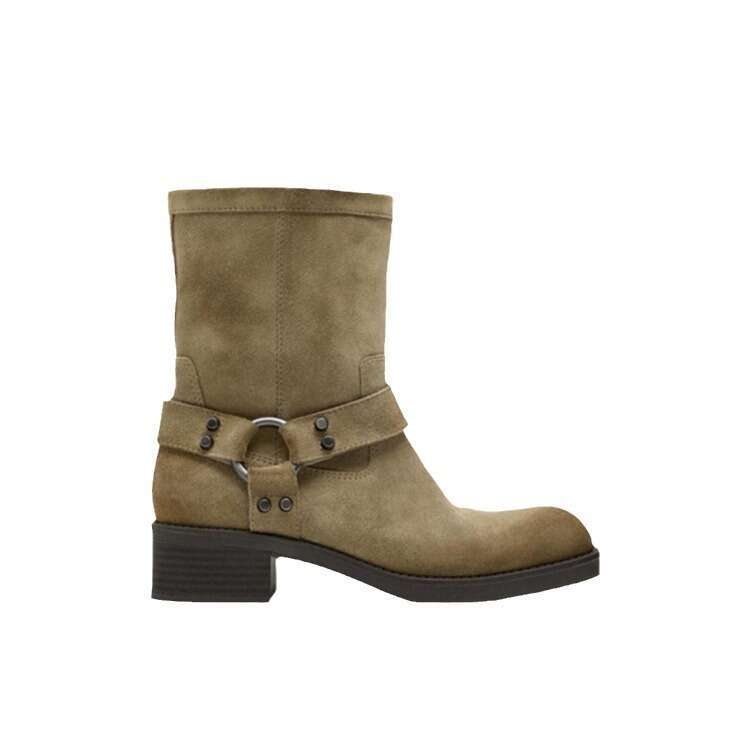 Maillard Belt Buckle Mid-Calf Western Cowboy Martin Women Autumn Winter Thick Heel Square Toe Short Boots