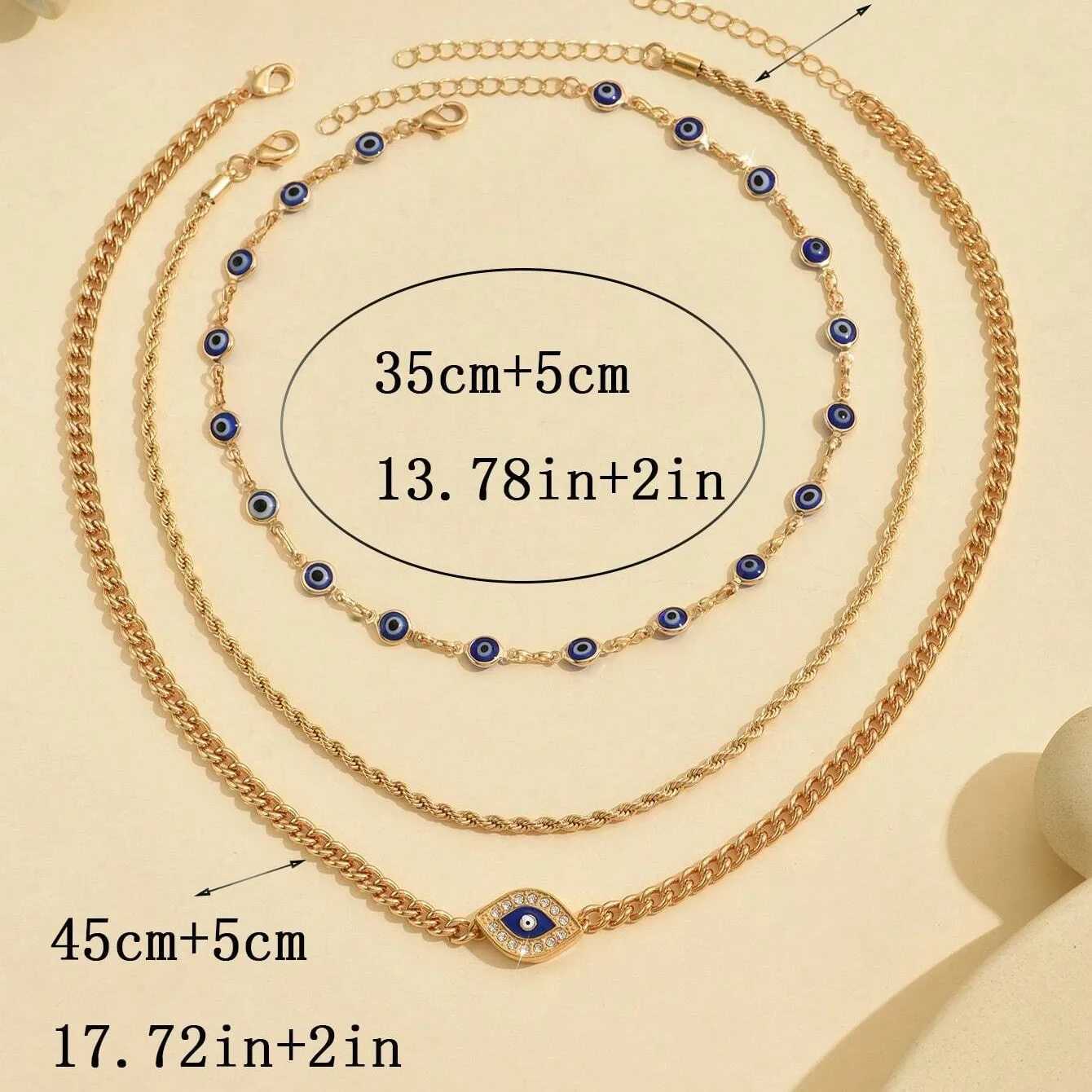 Boho Lucky Multi-layers Crystal Evil Eye Pendant Necklace For Women Geometric Round Charm Clavicle Chain Beach Jewelry XJ250528