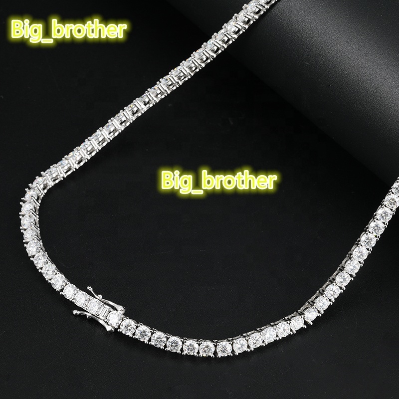 6.5mm Round 24 Inches 925 Sterling Silver 14K 18K Gold Plated Mens Iced Out Hip Hop Bling Tennis Necklace Moissanite Necklace