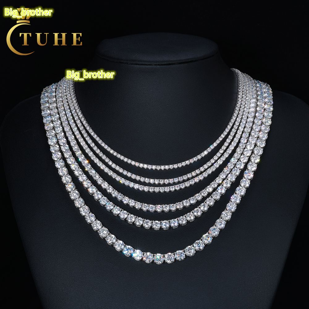 High Quality Hip Hop Jewelry 2mm-6mm 925 Sterling Silver VVS Moissanite Diamond Cluster Tennis Chain Necklace for Men Women
