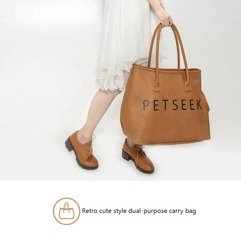 PETSEEK Trendy & Lightweight Pet Carrier Tote Bag for Cats & Small Dogs - Stylish Shoulder & Hand Carry Travel Tote - Fits Pets Up to 18 lbs - Soft-Si