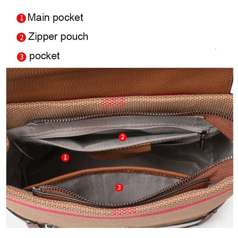 Genuine Leather Canvas Plaid Shoulder College Style Large Capacity Student Travel Lightweight Women's School Bag Backpack