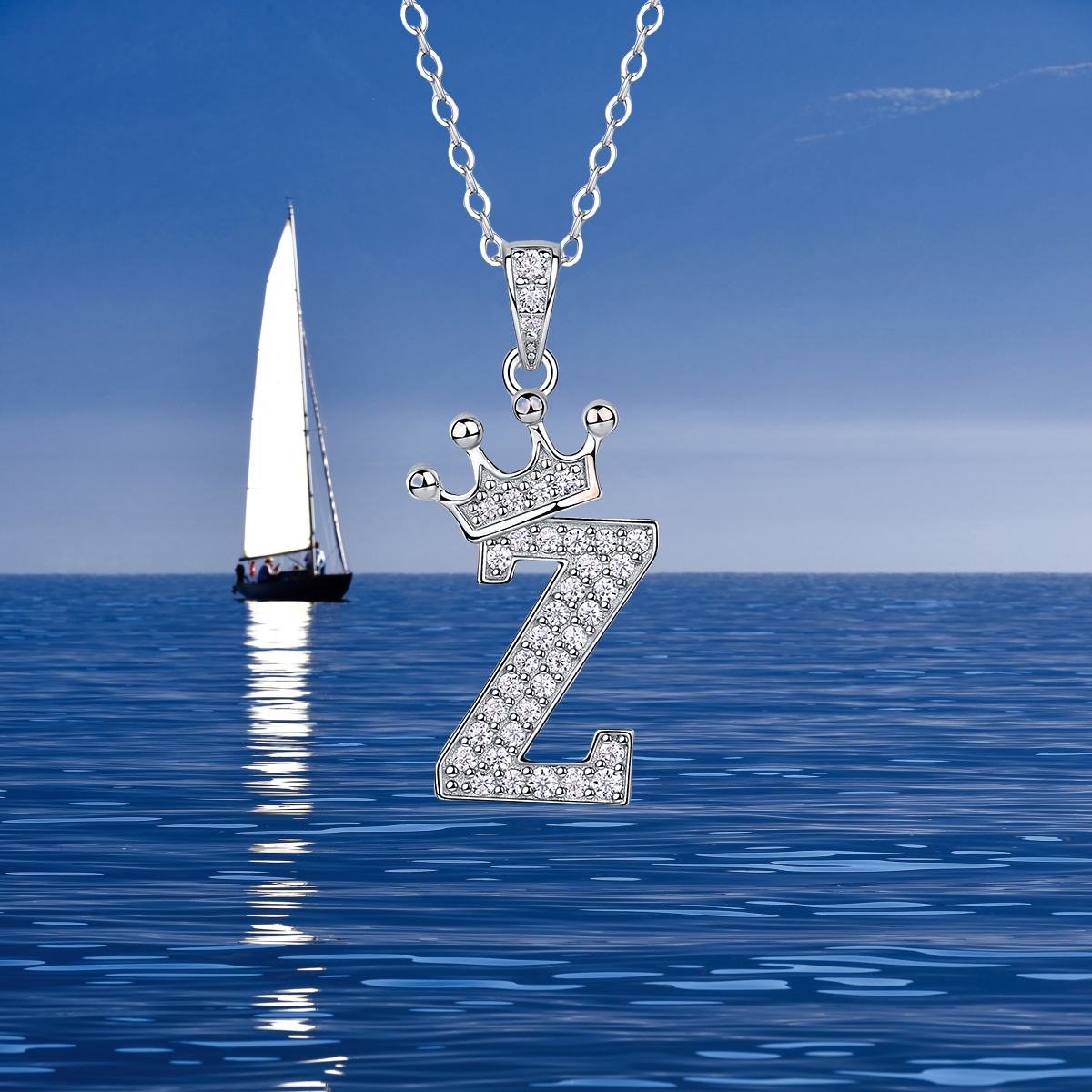 O-Z English alphabet pendant necklace 925 sterling silver Moissanite Luxurious cool popular lucky versatile design Cross-border collar necklace gift f