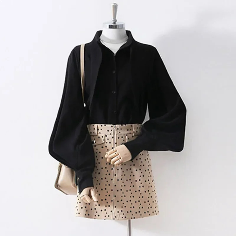 Women Blouses Collar Shirt Long-sleeve Korean Vintage Loose Lantern Sleeve Top Blusas Mujer De Moda 250527