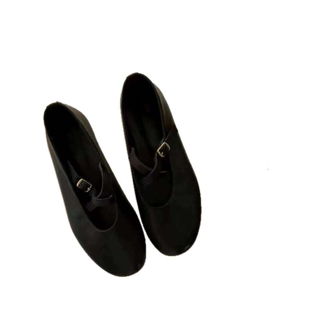 Genuine Leather Korean Style Cross Buckle Round Toe Shallow Mouth Mary Jane for Women 2025 New Spring Summer Versatile Flat Shoes