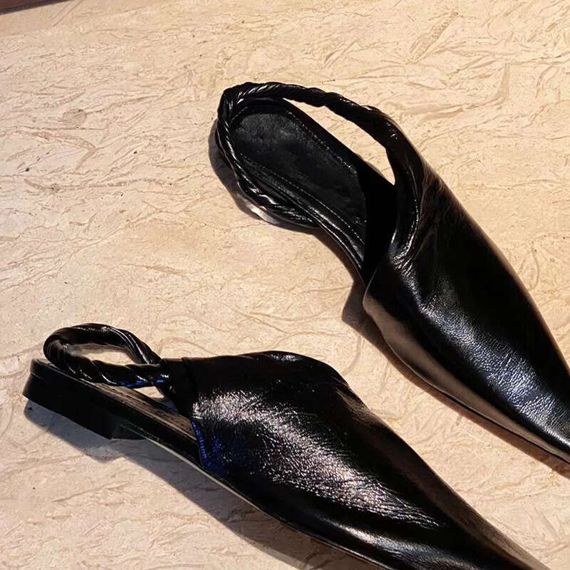 Genuine Leather Niche Mules Closed Half Slippers Women Summer New Fashion Pointed Toe Back Strap Sandals Slides