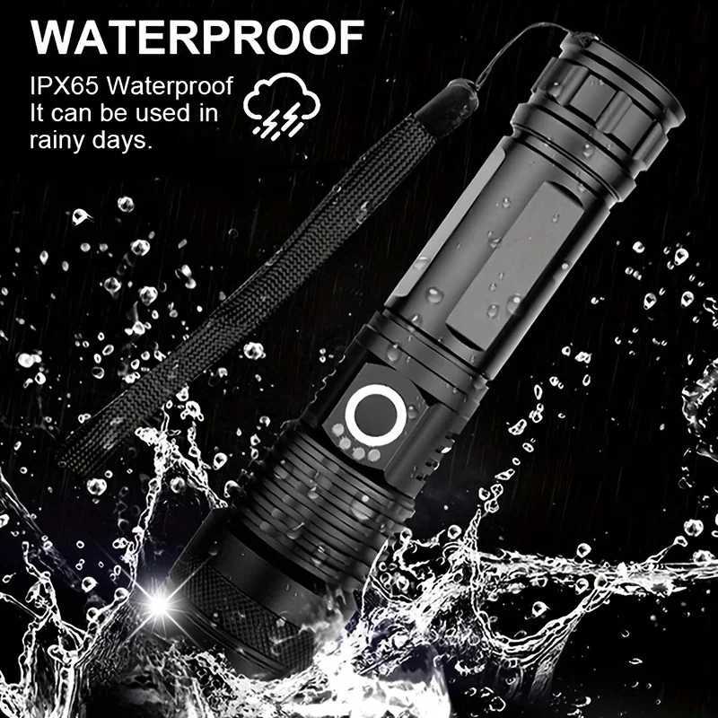 High Power LED Flashlight Telescopic Zoom Portable Rechargeable LED Lamp Emergency Spotlights Camping TorchXJ250529