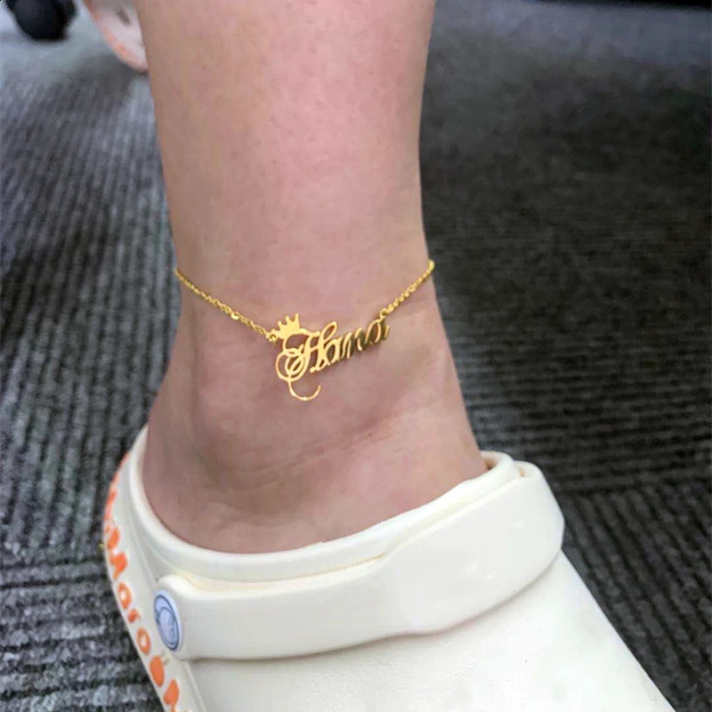 Custom Name Crown Anklet Personalized Jewelry stainless steel 1310CM Chain Summer Layered Anklet Gift 250526