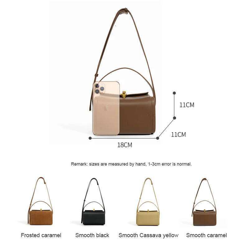 2023 Korean Vintage Box Women Split Cowhide Leather Underarm Shoulder Bag Lady Ins Fashion Small Square Messenger Handbag