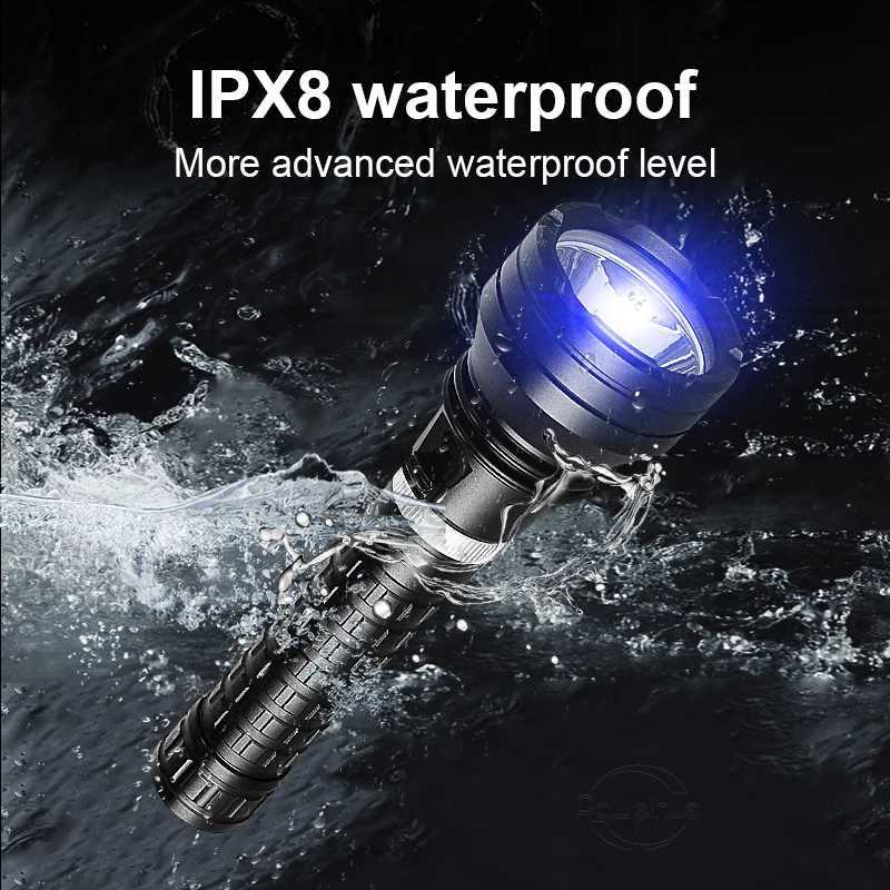 99000 Lumens Super Bright Profesional Diving Flashlight High Power LED Powerful Underwater Lantern IPX8 Fishing Light Torch XJ250529