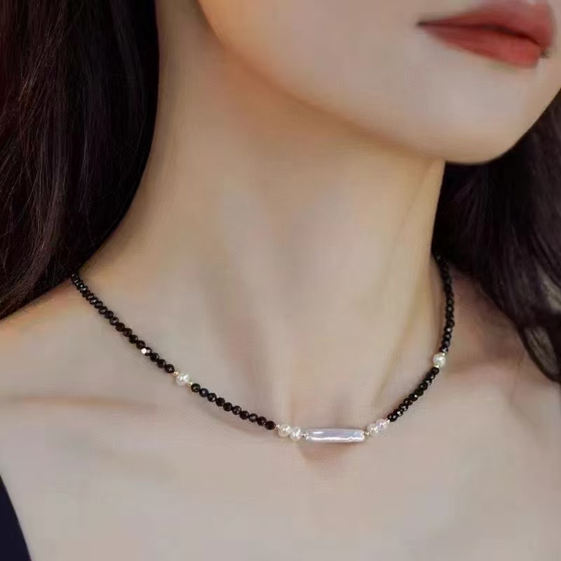 Sterling Silver Necklace and Bracelet with Bar Spike Spinel and Pearl Elegant Light Weighted Mixed Stone Accessories