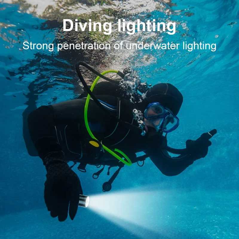 Diving Flashlight LED XHP70 Powerful Diving Lantern IP68 Professional Diving Flashlights Depth 50M Underwater Lamp with Click XJ250529