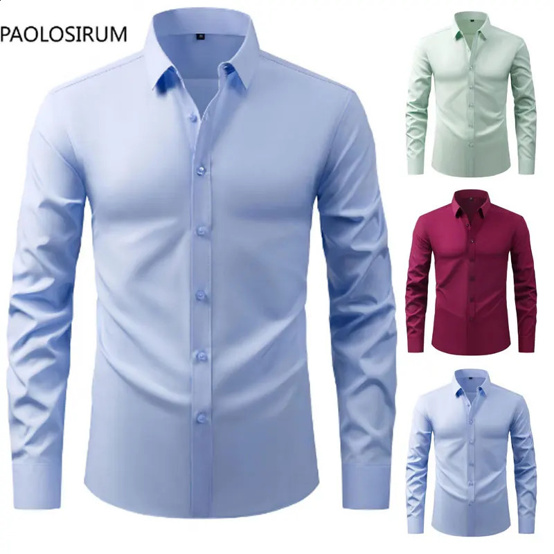 American size mens dress shirt long sleeve work clothes business casual free ironing breathable slim fashion big size 250527