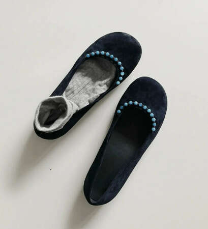 Genuine Leather Beaded Shallow Round Toe Low Heel Single for Women 2025 Spring New Versatile Flat Loafers Women's Shoes