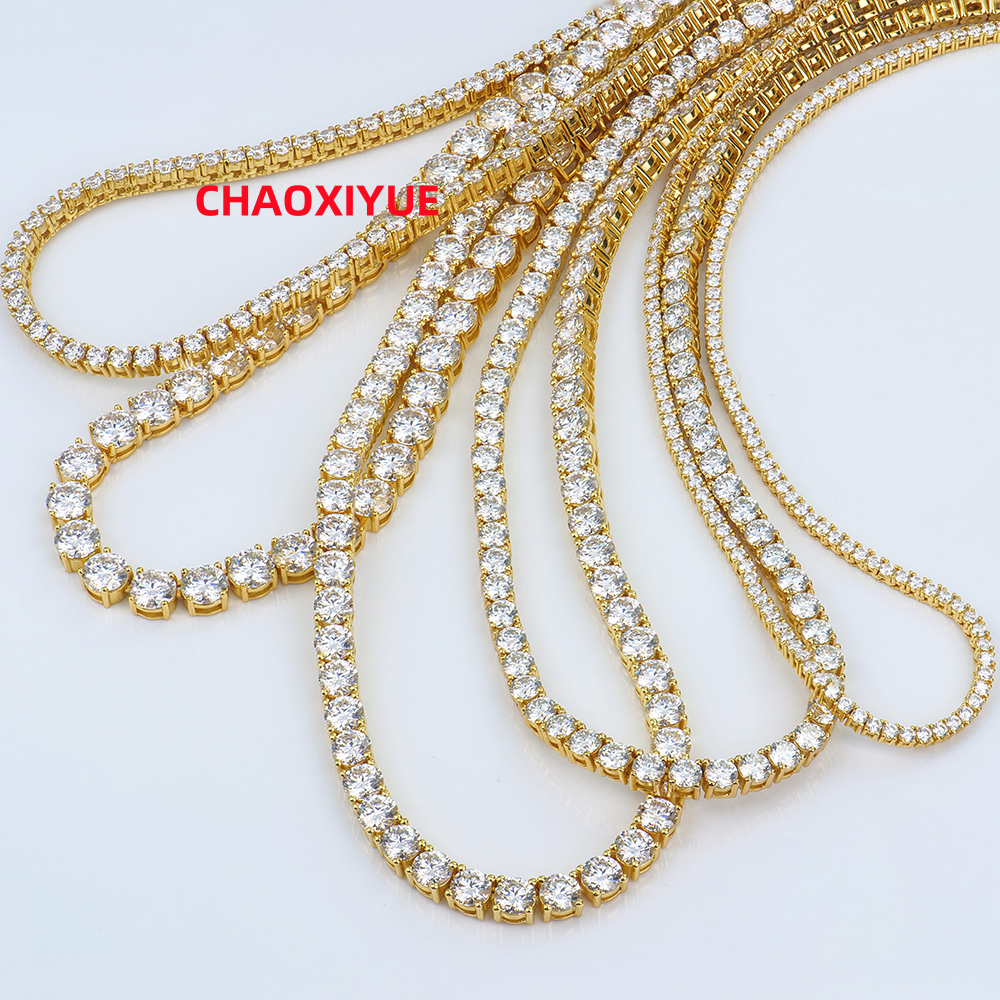 Xingyuegem Hip Hop Jewelry Men 18K Gold Plated Silver Iced Out Vvs Moissanite Mossanite Lab Gown Diamond Tennis Chain Necklace