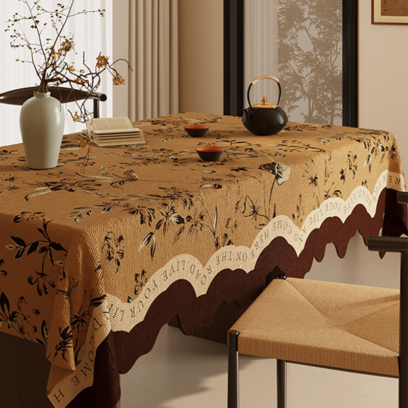 A630 new Chinese style table cloth waterproof and oil-proof washable coffee table cloth living room restaurant rectangular light luxury high-end table