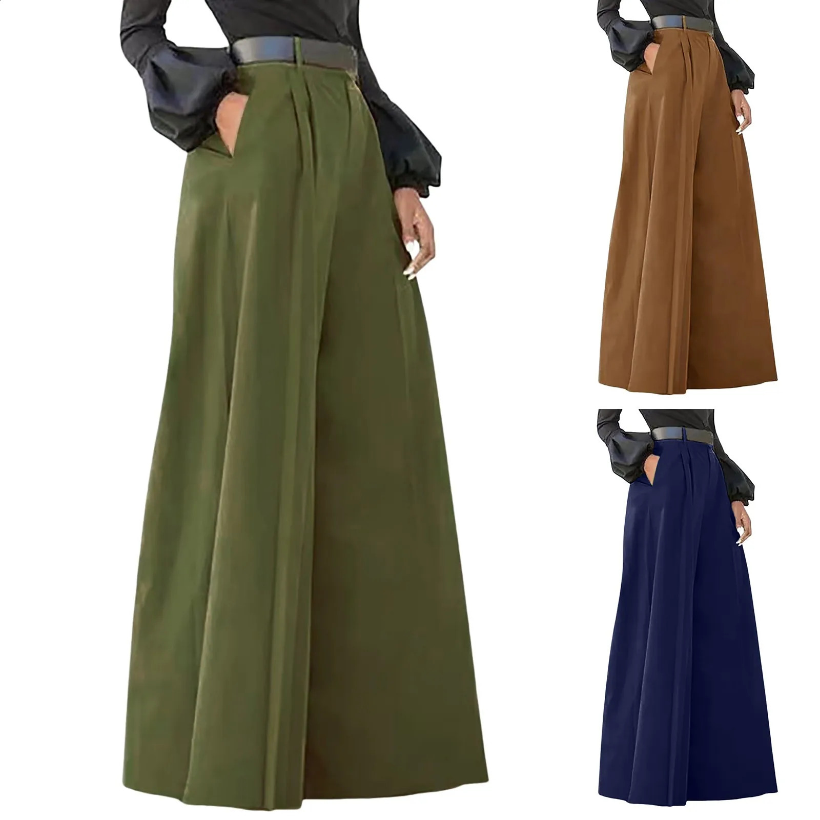 Women Fashion Palazzo Pants Cotton Linen Comfy Baggy Trousers Super Wide Floor Length Pants Women Clothing Pantalones De Mujer 250529Z
