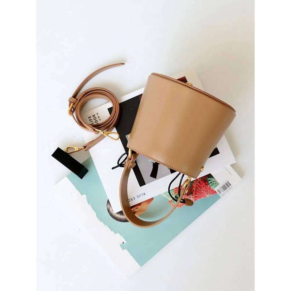 Office Women Solid color Single Shoulder Bucket Versatile Multi Functional Genuine Leather Crossbody Bag Designer Handbag