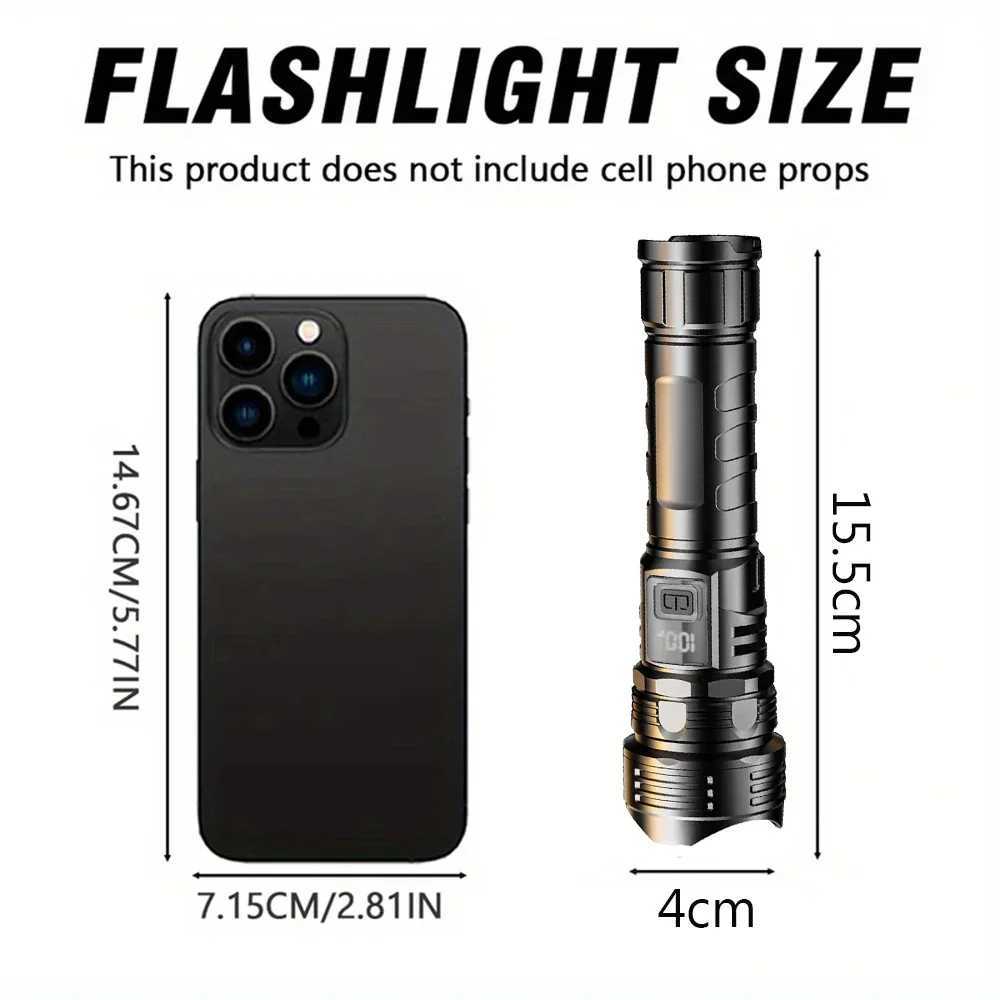 LED Flashlight Super Bright Rechargeable Portable Ultra Power Torch Lamp Retractable Digital Zoom Hand Light For Camping XJ250529